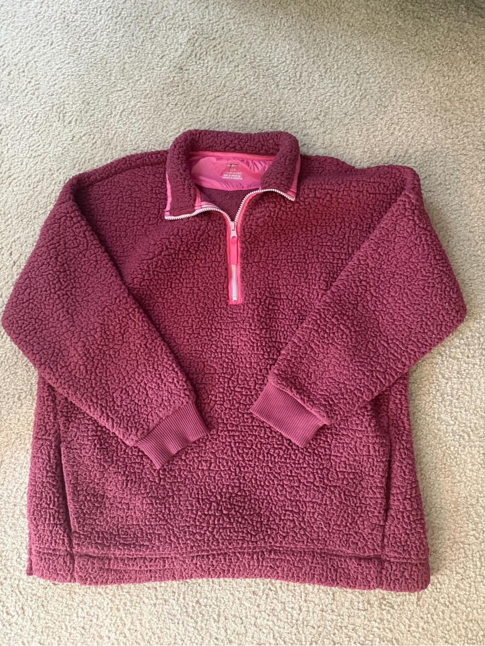 Aerie Burgundy Sherpa Quarter-Zip Pullover Sweater